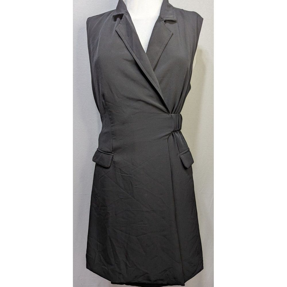 Ensemble Black Sleeveless Blazer Wrap Dress with Side Buckle Detail NWT 585‎